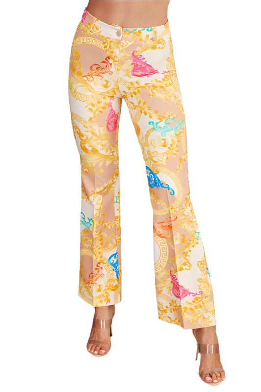 Baroque Print Long Flare Pants