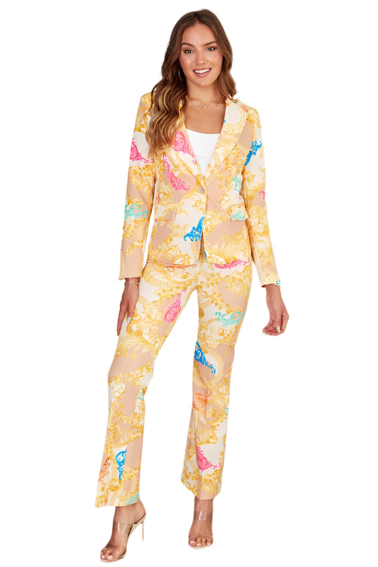 Baroque Print Long Flare Pants