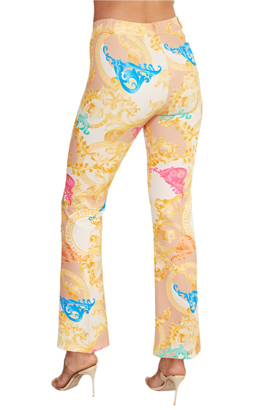 Baroque Print Long Flare Pants