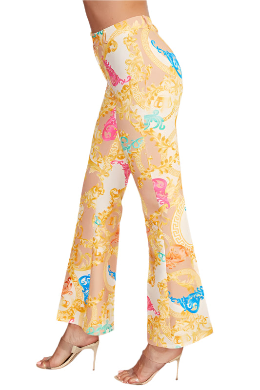 Baroque Print Long Flare Pants