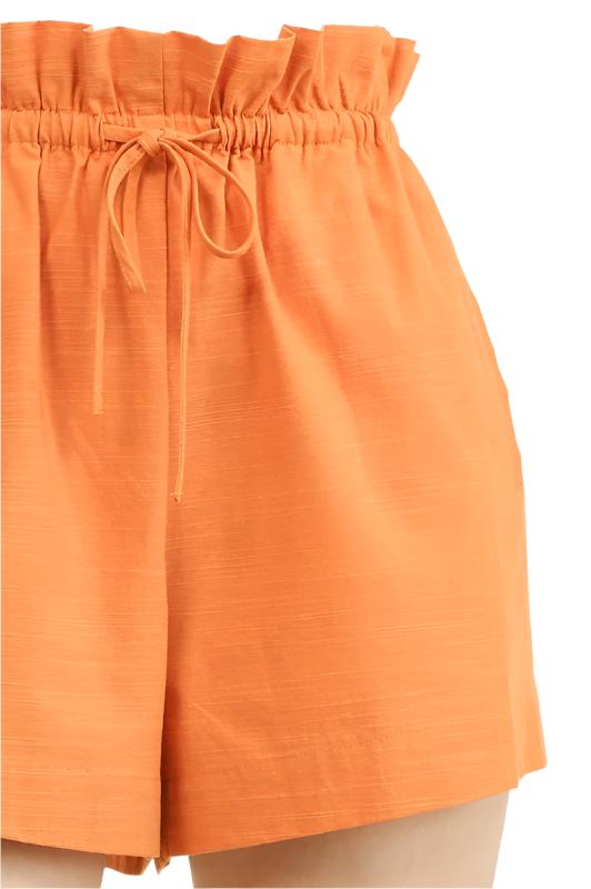Paperbag Waist Side Pockets Shorts Orange
