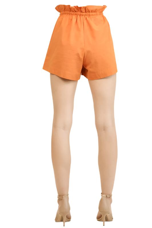 Paperbag Waist Side Pockets Shorts Orange