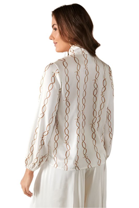 GC Chains Print Cuff Long Sleeve Twill Satin Top
