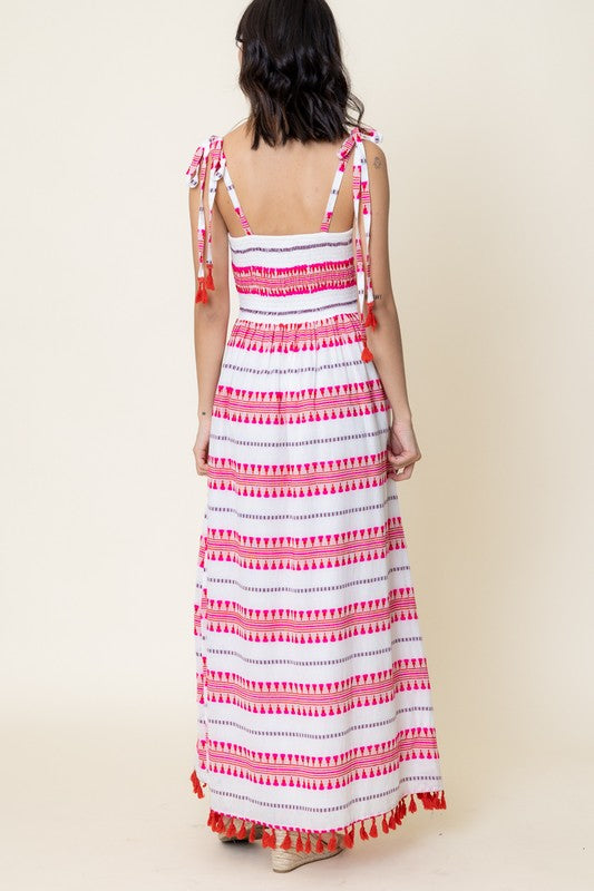 Embroidered Striped Sleeveless Maxi Dress