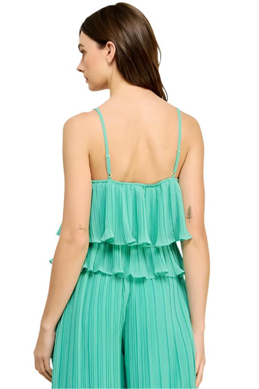 Aqua Layered Pleated Top