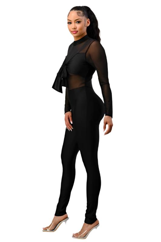 Long Sleeve Mesh Top Jumpsuit