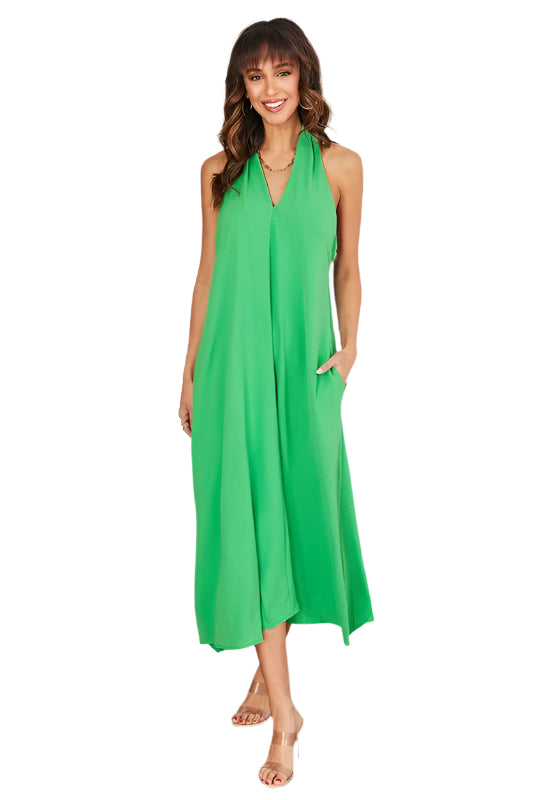 Halter Crossover Back V Neck Maxi Dress