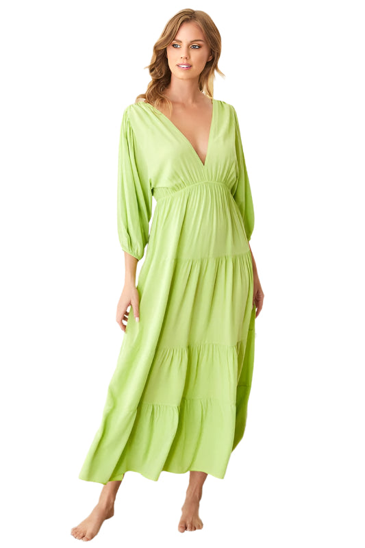 Long Sleeve Tiered V Neck Maxi Dress