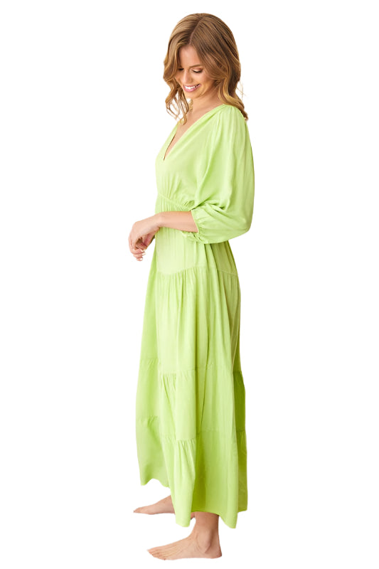 Long Sleeve Tiered V Neck Maxi Dress