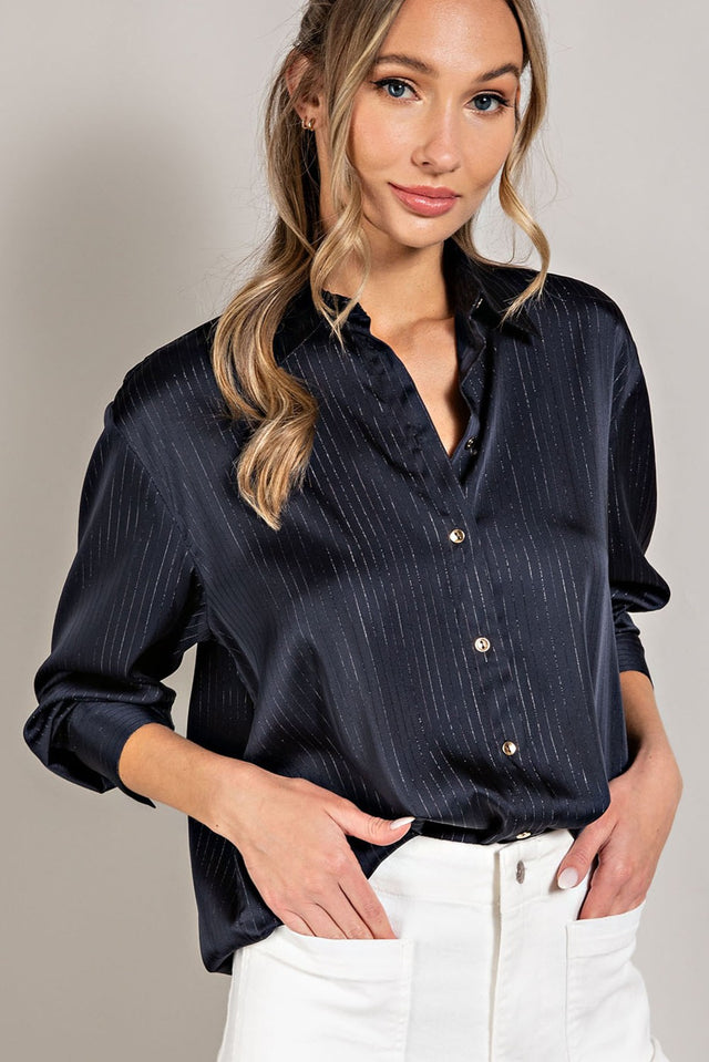 Satin Stripe Button Down Shirt