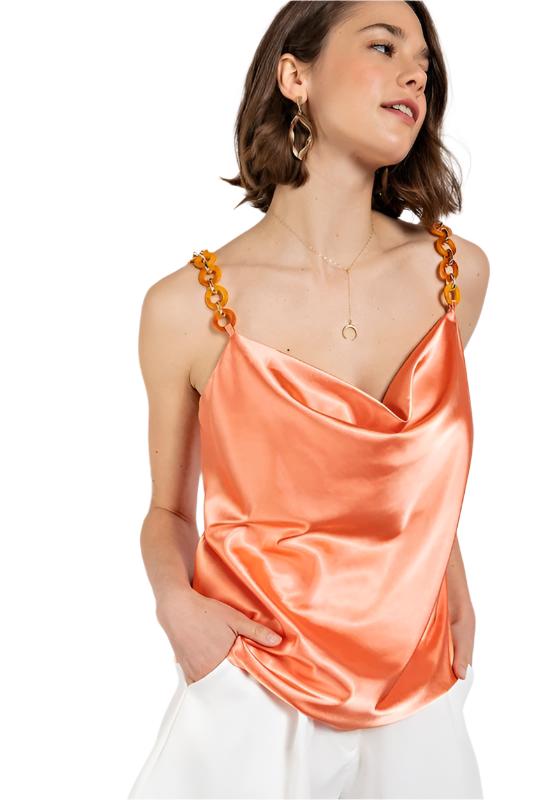 Cowl Neck Satin Camisole Top Peach