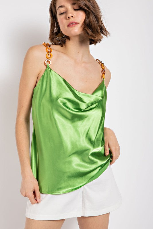 Cowl Neck Satin Camisole Top Emerald
