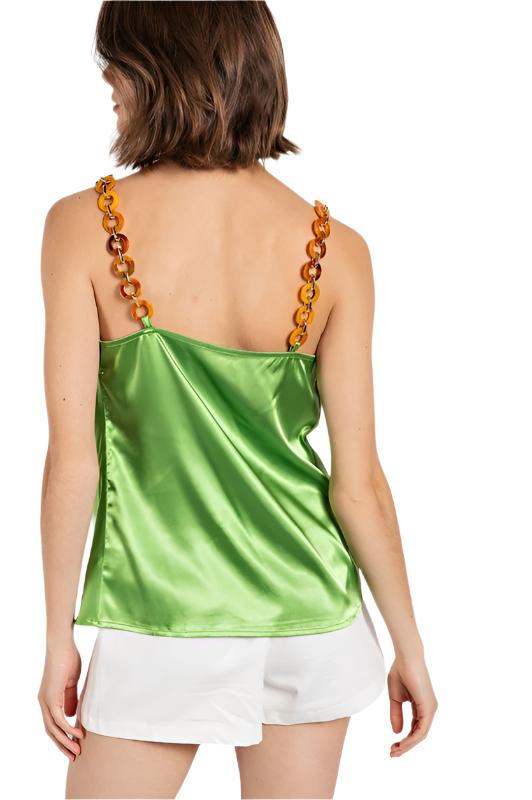 Cowl Neck Satin Camisole Top Emerald