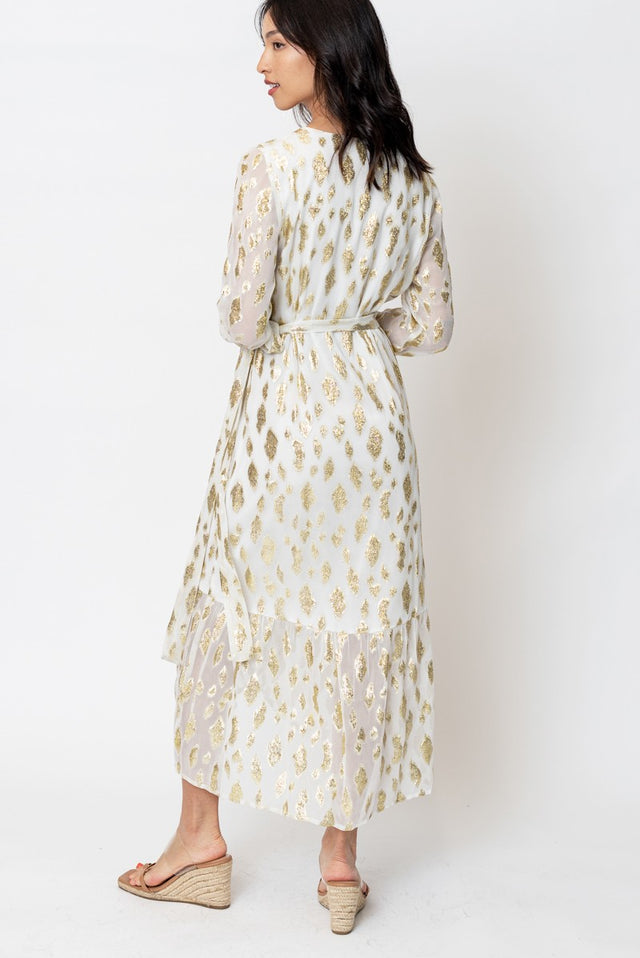 Long Sleeve Wrap Dress with Sequin Spot Detail