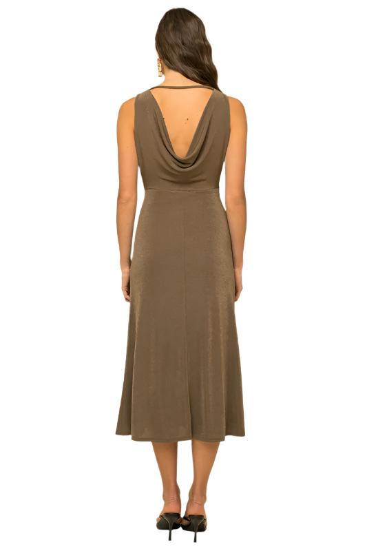Sleeveless Back Cowl Neck Midi Dress