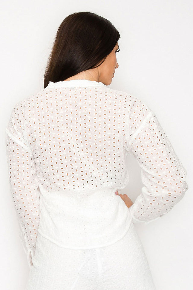 White Eyelet V-Neck Top