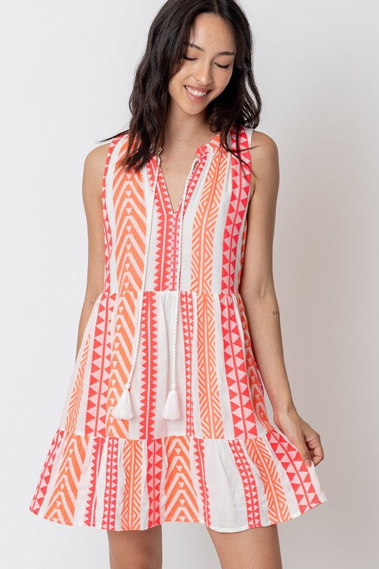 Sleeveless Embroidered Mini Dress White Pink Orange