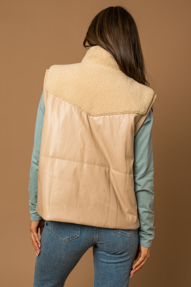 Faux Leather Sherpa Mix Vest