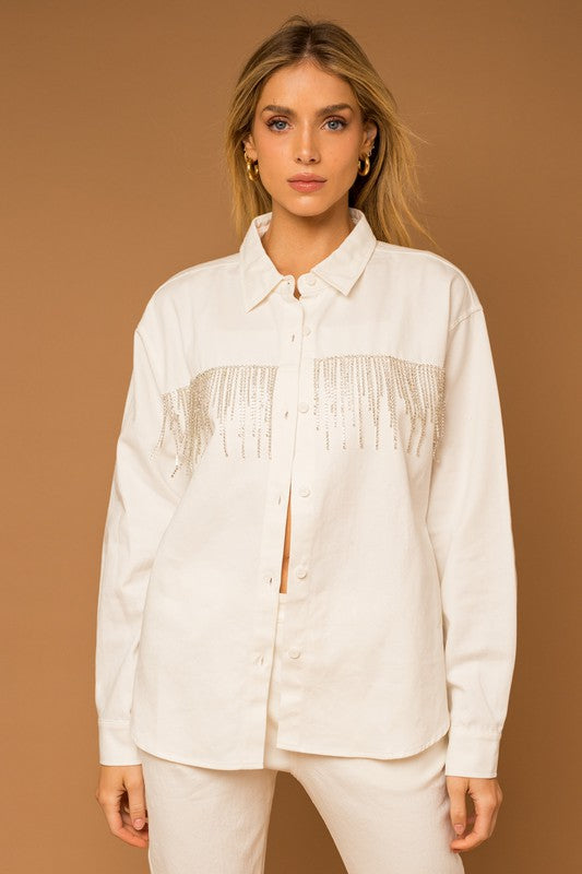 Loose Fit Shirt with Crystal Detailing