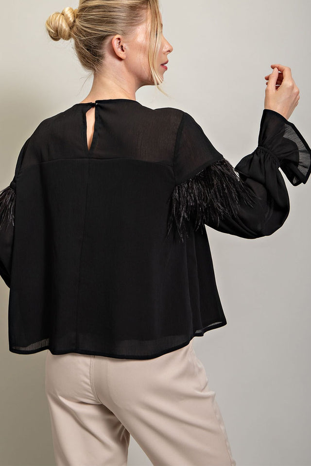 Feather Detail Long Sleeve Top