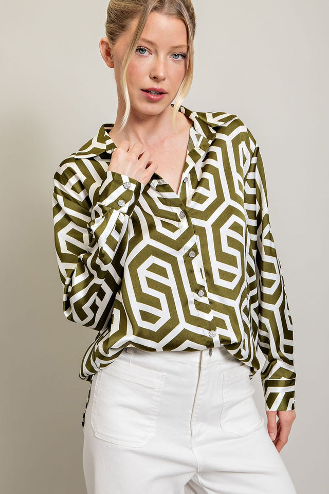 Printed Button Down Long Sleeve Top