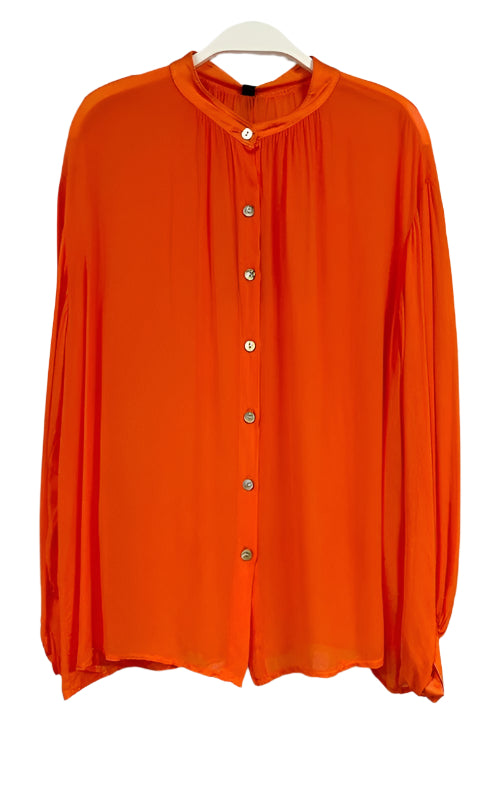 Sheer Long Sleeve Button Down Blouse