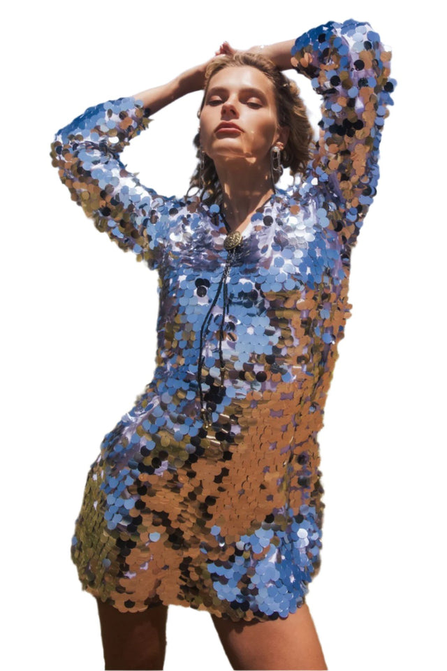 Long Sleeve Mini Sequin Dress