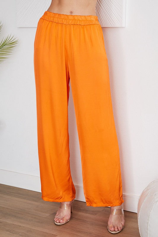 Elastic Waist Wide Leg Pant in Orange