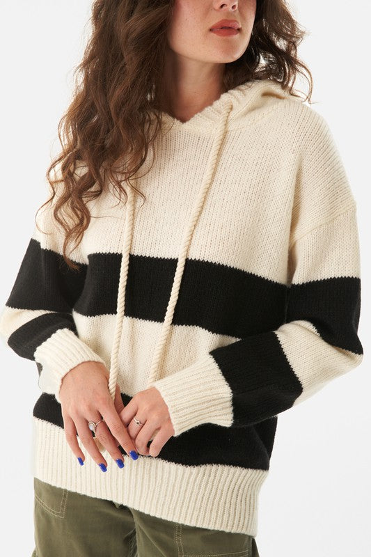 Striped Hooded Pullover Sweater