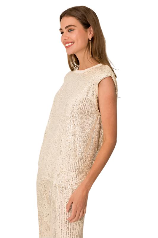 Power Shoulder Sequins Top