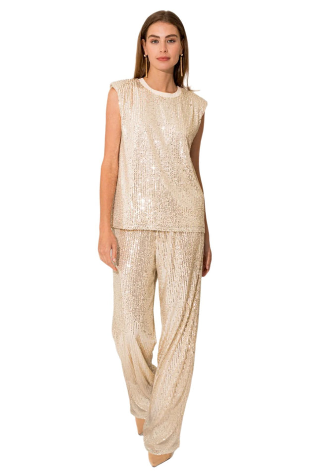 Power Shoulder Sequins Top
