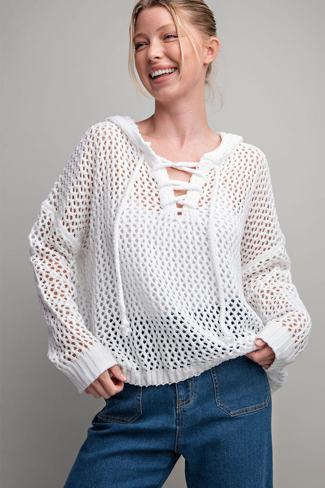 Net Knit Hood Sweater