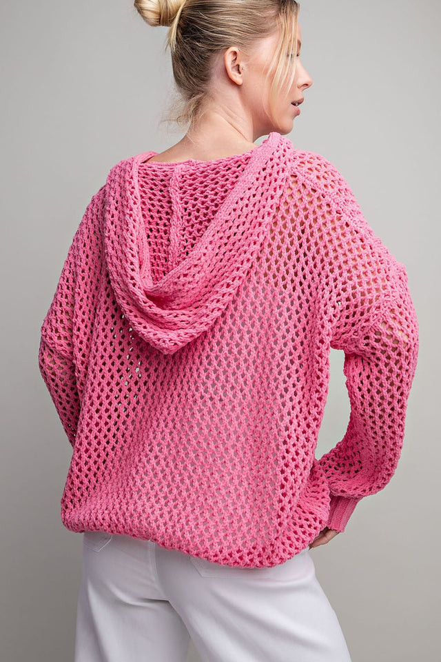 Net Knit Hood Sweater