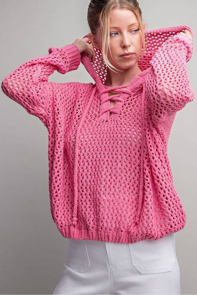 Net Knit Hood Sweater