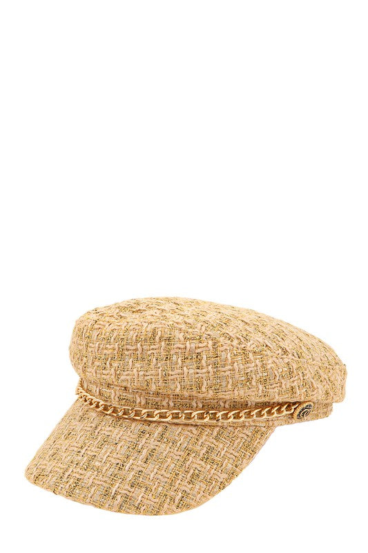 Tweed Beret Chain Hat