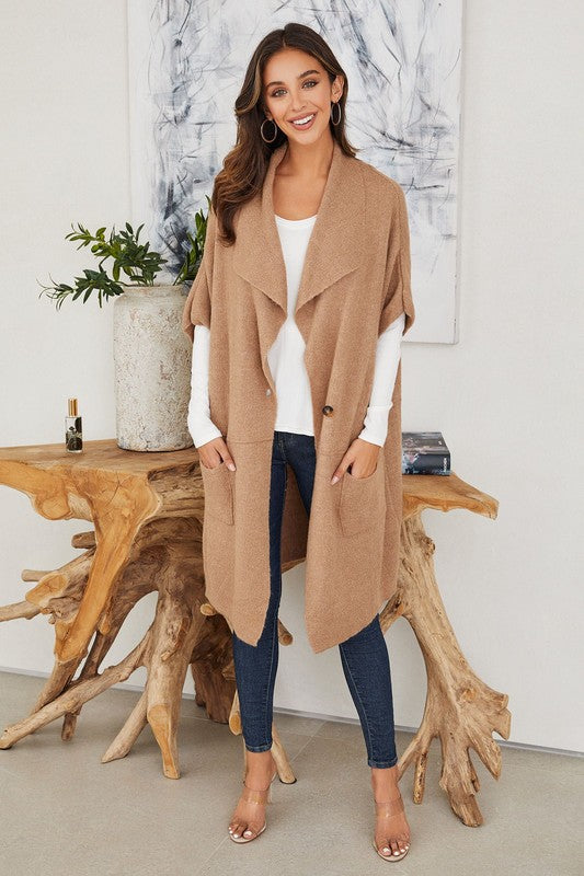 Sleeveless Camel Cardigan