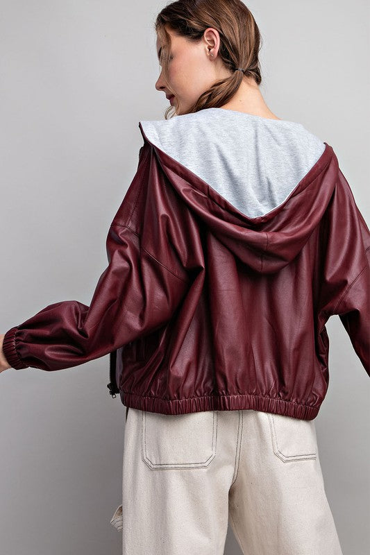 Faux Leather Hoodie Jacket The b Store