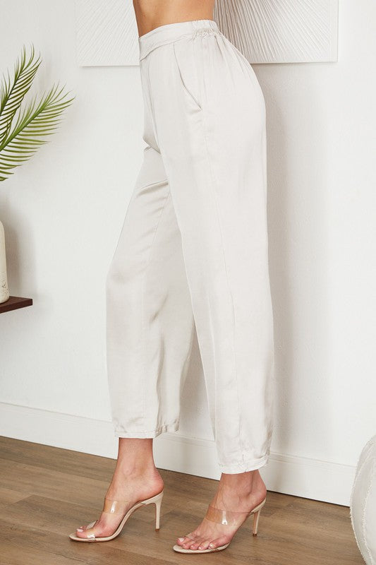 Satin Stretch Waist Crop Palazzo Pant