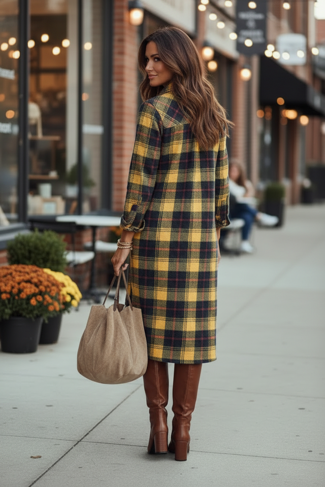 Side Slit Plaid Dress