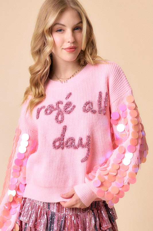 ROSE ALL DAY Sparkle Letter Big Sequin Sweater