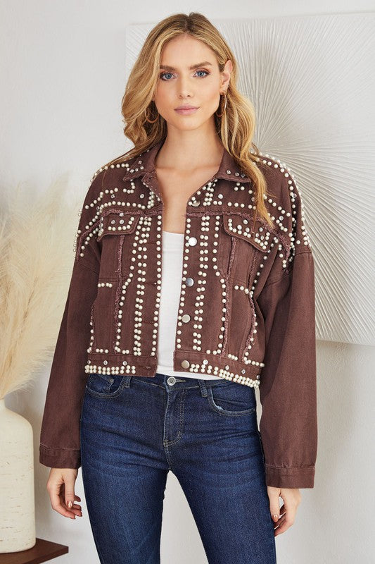 Pearl Embedded Denim Jacket