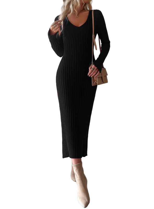 Ribbed Long Sleeve Midi Dress – The b Store