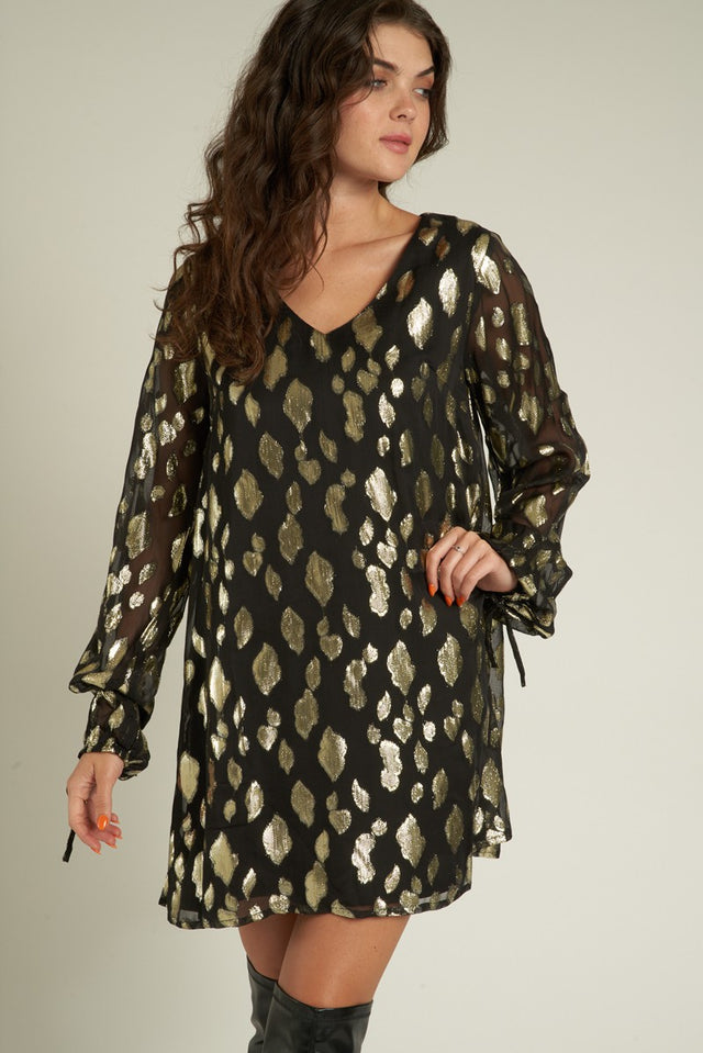 Long Sleeve Lurex Spotted Mini Dress