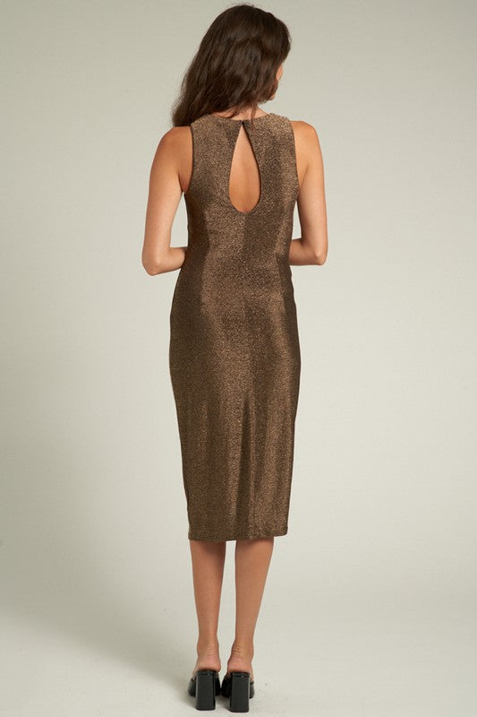 Ruched Glitter Dress with Front Slit