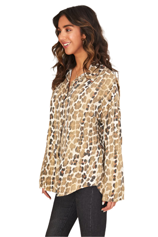 Leopard Print Gold Lurex Button Down Shirt