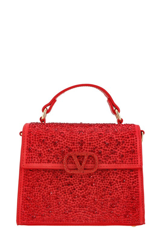 Rhinestone V Buckle Evening Bag