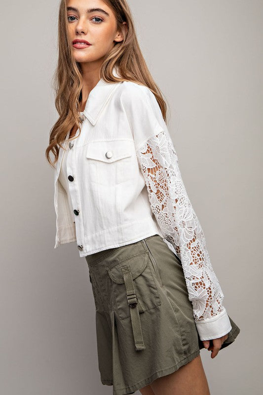 Lace Sleeve Button-Down Jacket