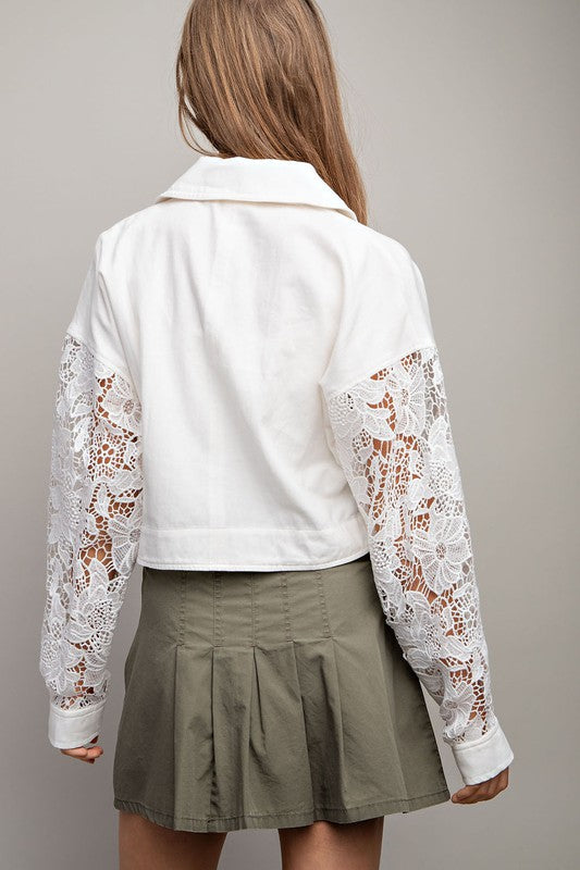 Lace Sleeve Button-Down Jacket