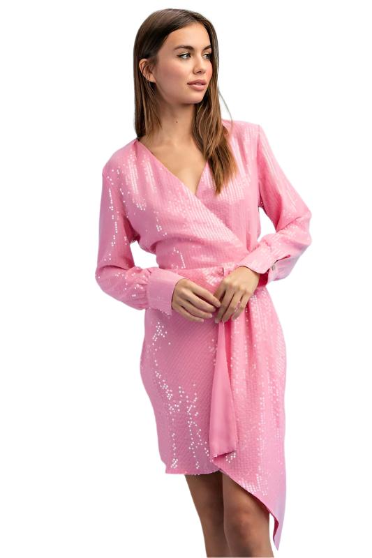 Long Sleeve Sequin Wrap Dress