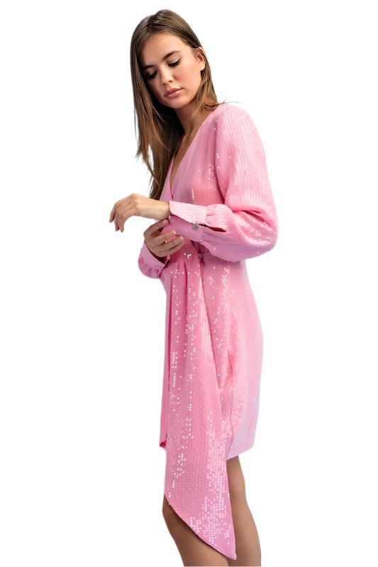 Long Sleeve Sequin Wrap Dress